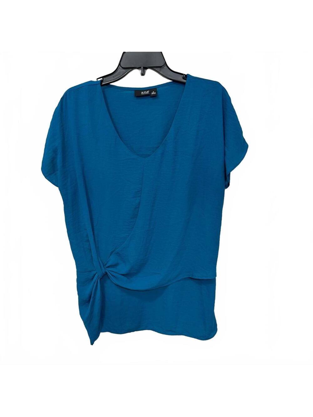 Teal Short Sleeve Knot Front Blouse Medium Casual Summer Top